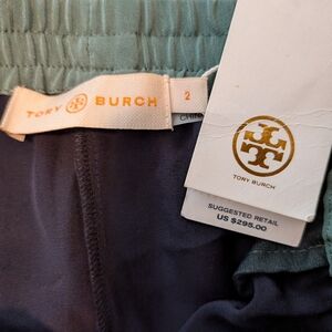 Tory Burch Teal and Navy Silk 100 Pants